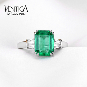 VENTIGA/梵蒂加18K白金优选天然哥伦比亚祖母绿戒指配镶钻石戒指