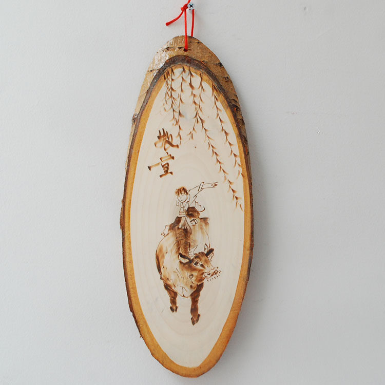 白杨木烙画牧童骑黄牛/创意家居壁挂中式风格木板画装饰手工艺品