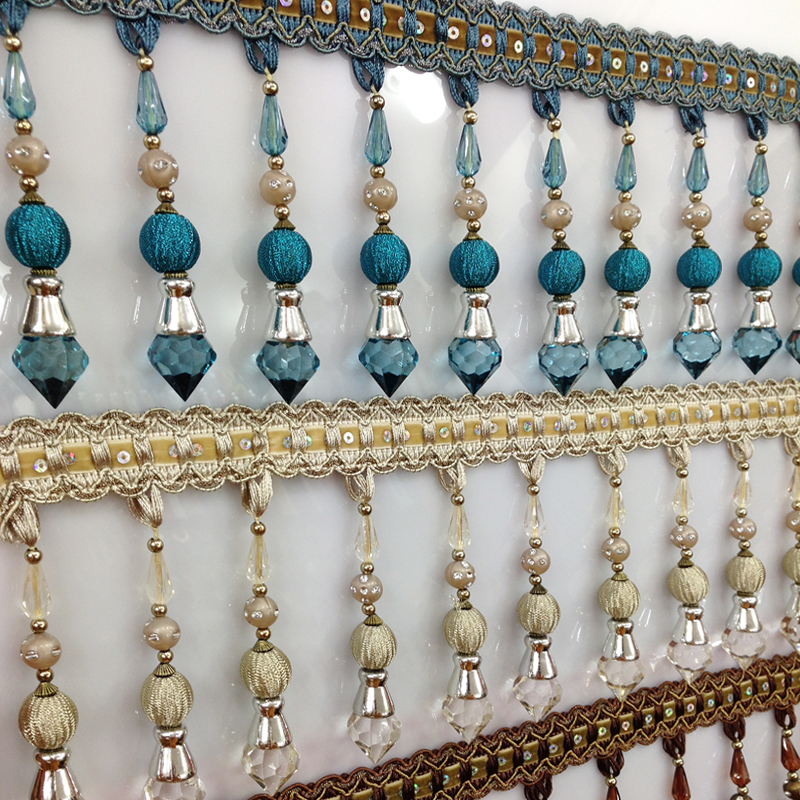 天河新豪華窗簾花邊珠子客廳長款