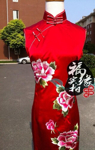 高旗袍定做 少女花 大红重磅真丝绣花 时尚改良结婚礼服敬酒装