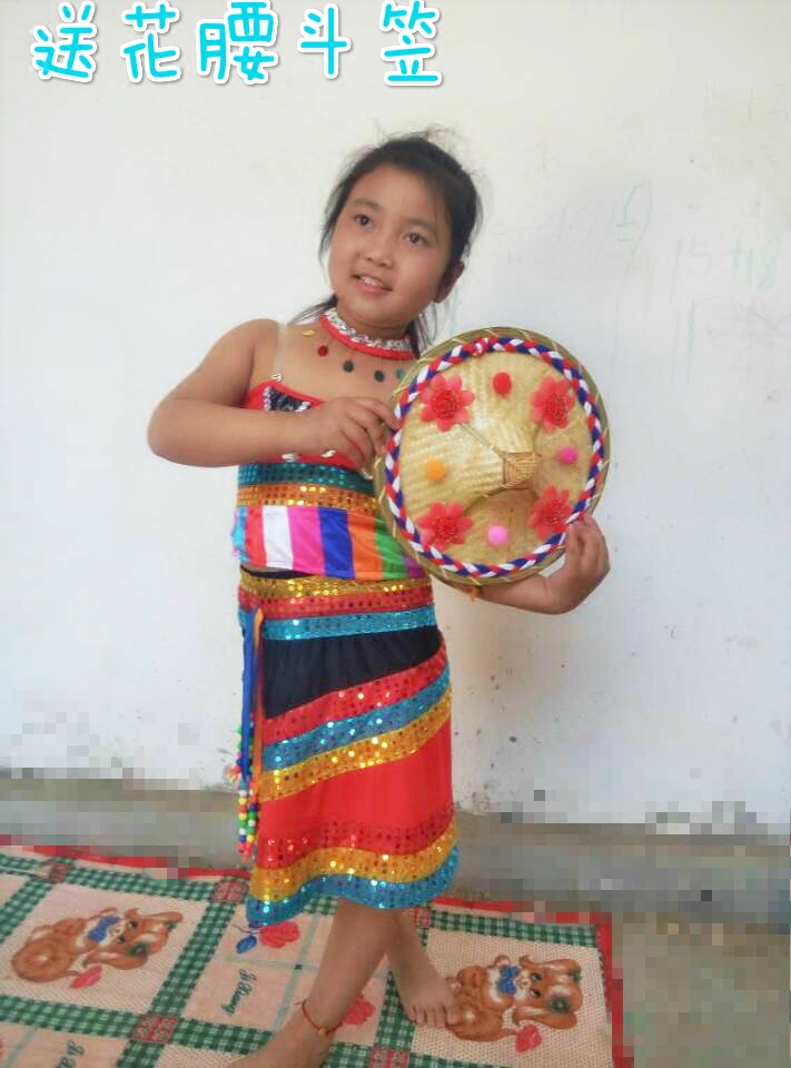 桃李杯cctv大赛傣族舞蹈雨竹林服装儿童傣族演出服装儿童花腰斗笠