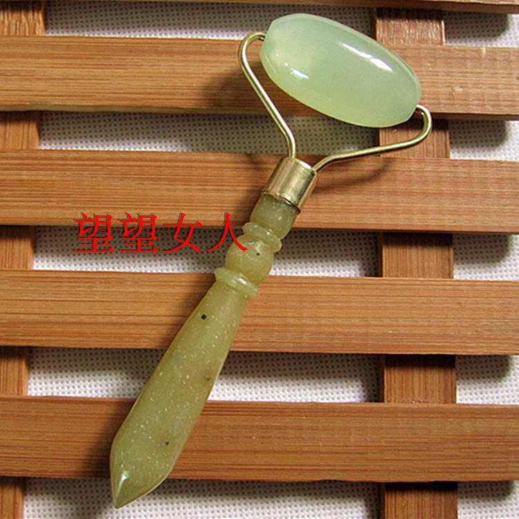 天然玉石按摩器岫玉美容器脸部眼部按摩棒家用滚轮玉推