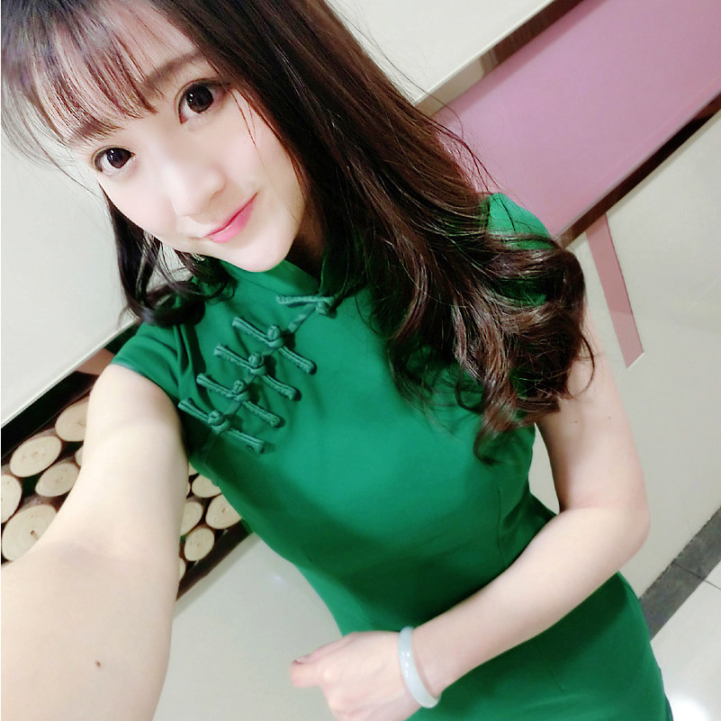 旗袍年轻款少女中式修身改良短款显瘦小个子弹力包臀旗袍裙短袖女