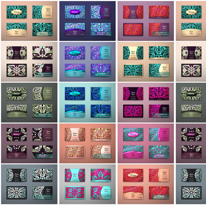 [422]复古民族风格花纹商务名片VI模板 AI矢量设计素材