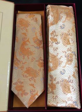 南京云锦研究所 礼品  吉祥云锦 黄色葫芦精品围巾领带套件现货