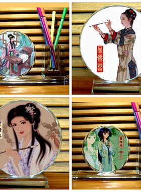 纪念品红楼梦模型人偶水晶笔筒