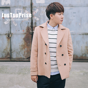 熙米家秋冬卡其色双排扣羊毛羊绒呢大衣les中性风帅T无性别长袖