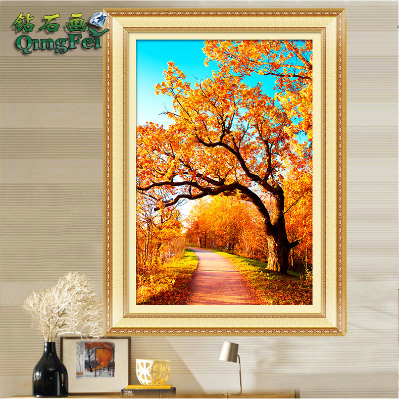 青飞秋景钻石画客厅满钻树叶竖版贴钻画点钻十字绣圆钻石绣画
