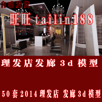 2014年理发店3d模型 发廊3dmax模型 美发店3d素材/带灯光 贴图 预览图/自动发货