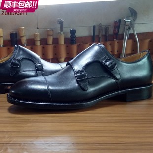 左大师5536-1-1B手工定制男士商务正装鞋双扣孟克鞋英伦风僧侣鞋
