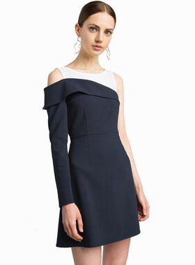 PixieMarket欧美风时尚高街新款拼接学生修身漏背假两件连衣裙女