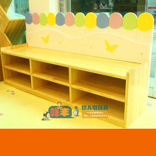 热销座椅鞋架早教幼儿园儿童储物架收纳架樟子松置鞋架整理柜鞋柜