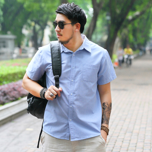 白衬衫 加肥加大纯棉牛津纺肥佬短袖 宽松胖子休闲男衬衣夏 男装 大码