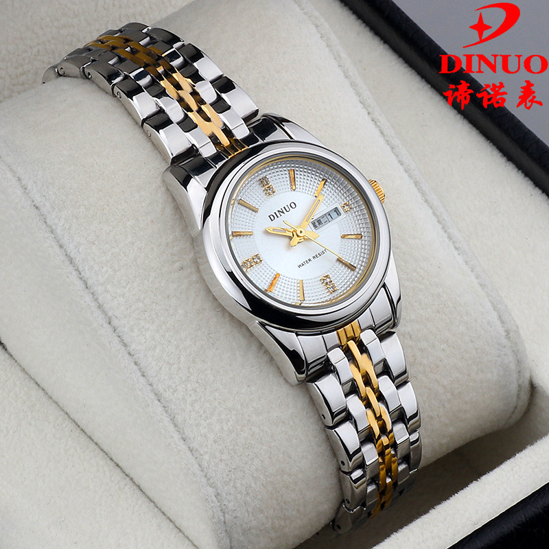 正品dinuo谛诺手表 女士时尚防水夜光石英表 钢带休闲时装表 女表