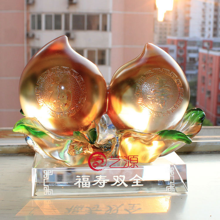 琉璃摆件福寿桃创意家居装饰品老人长辈生日祝寿礼品礼物定制刻字