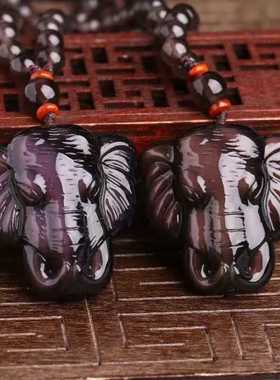 天然彩虹眼黑曜石吉象采珠吊坠十二生肖吉祥物男女民族挂件