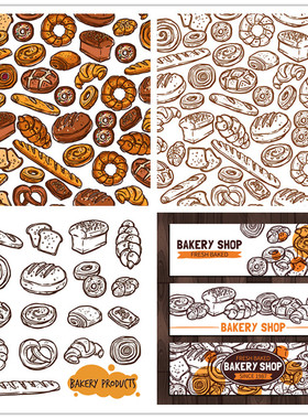 [362]手绘烘焙面包线稿插画宣传banner AI矢量设计素材