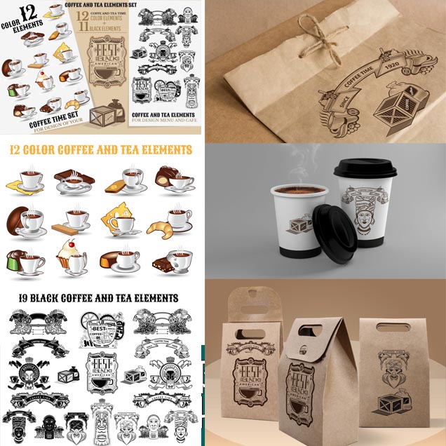 A0277矢量欧式复古咖啡茶异域风格LOGO水印图案 AI设计素材+PNG