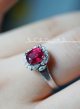 菲凌/天然缅甸红尖晶 18k金配钻石 原创定制/InColor 彩定制