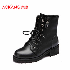 Aokang shoes with metal barrel to keep warm in the winter Europe casual Martin boots decorated with round-headed women boots