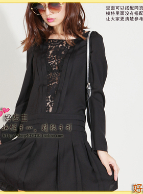[外单]含51%竹纤维,黑色长袖连衣裙,很淑女~百褶裙摆-S/M/L#ax022
