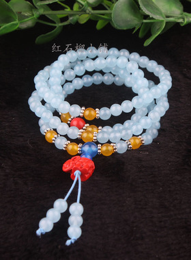 朱砂 橘子石 蓝绒晶 靛蓝晶108颗佛珠手链