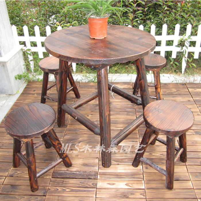 庭院桌椅炭化木防腐木户外阳台桌凳休闲桌椅酒吧桌椅小圆桌小圆凳