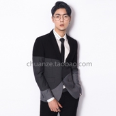 英伦西服套装 黑西裤 时尚 韩版 川泽男士 拼接潮男小西装 新款 休闲个性