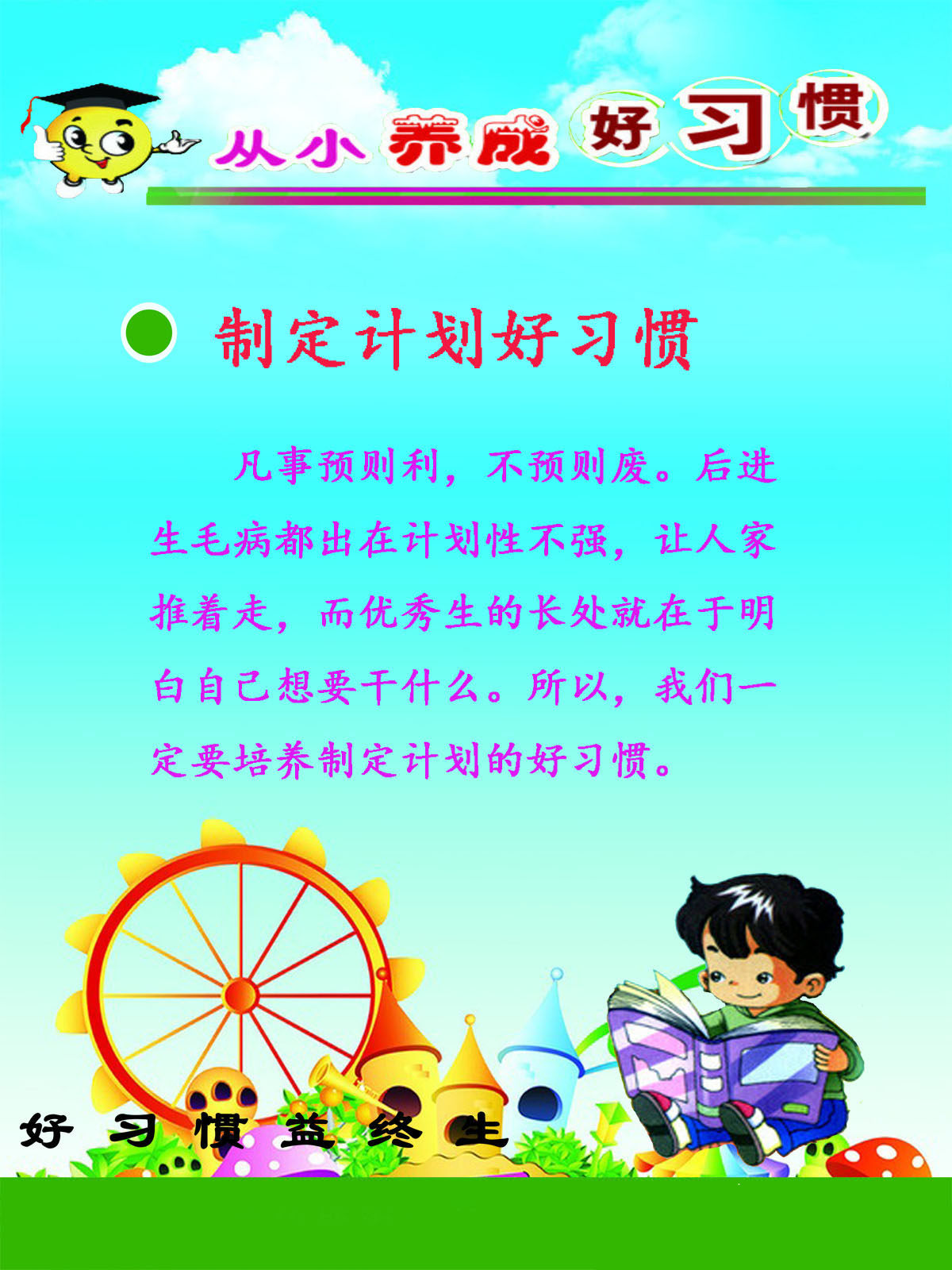 750海报印制展板写真喷绘91从小养成好习惯制定计划展板