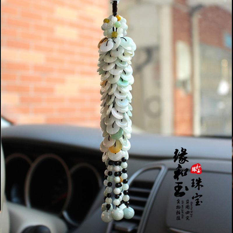 纯天然翡翠平安扣车挂 正品玉器包挂 三彩翡翠车内挂饰 送礼饰品