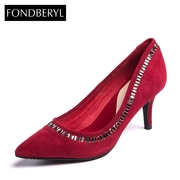 Fondberyl/feibolier-fall 2015 new suede rhinestone pointy high heels women's shoes FB53112911