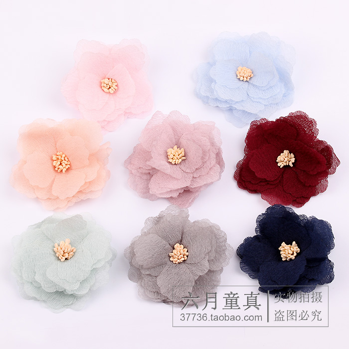 6cm薄纱带蕊花朵 儿童宝宝婴幼儿发带头饰头花材料 手工diy发饰品