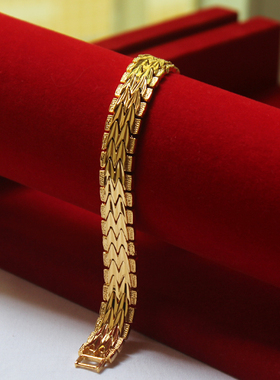 黄铜男士宽面霸气风结婚沙金手链