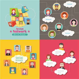 AI设计素材 A0916矢量扁平化社交网络信息图模板全球化人物头像