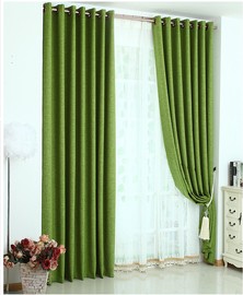 简约窗帘布绿色高档客厅卧室，窗帘纯色棉麻，风格遮光窗帘青草嫩绿