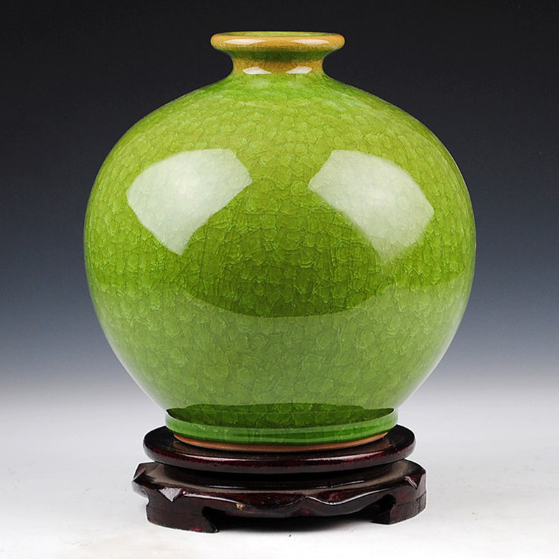 景德镇陶瓷器 高档仿古官窑冰片裂纹釉石榴花瓶 客厅家居装饰摆件