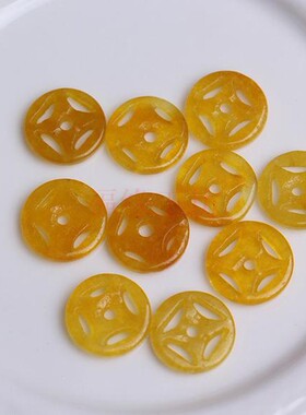 diy翡翠色钱币平安扣圆片黄玉