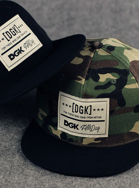 韩版DGK贴布 迷彩街舞街头滑板嘻哈棒球帽平沿帽子潮人男女户外夏