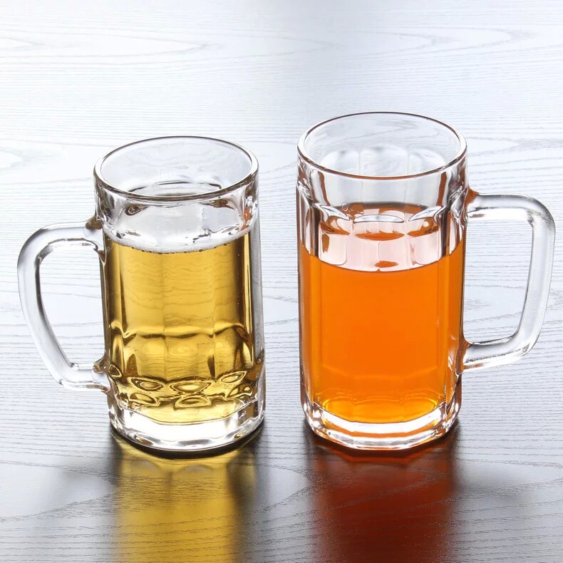大号玻璃扎啤杯400ml毫升带把柄啤酒杯酒店餐饮用玻璃水杯印LOGO