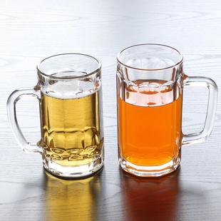 大号玻璃扎啤杯400ml毫升带把柄啤酒杯酒店餐饮用玻璃水杯印LOGO