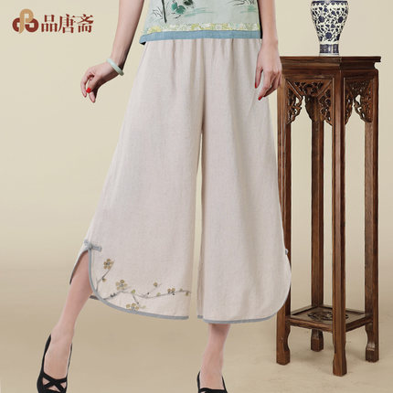 唐装女裤子夏装改良汉服女亚麻民族风女装九分