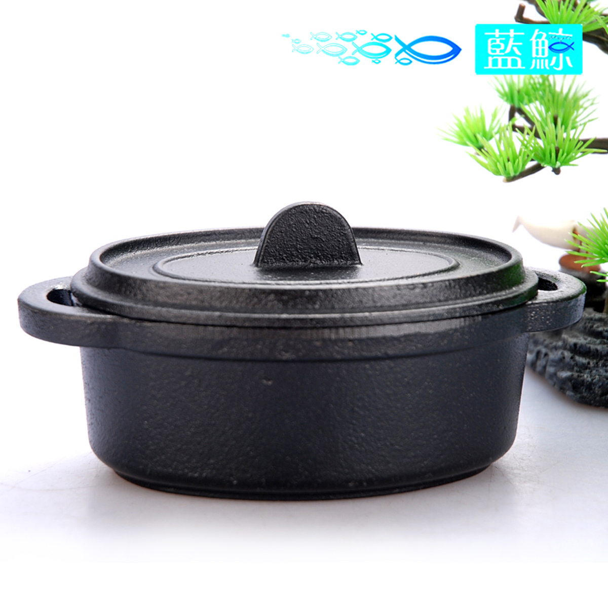 蓝鲸 日式迷你铸铁小汤煲小炖锅椭圆汤锅生铁锅带铁盖闷烧锅燉盅