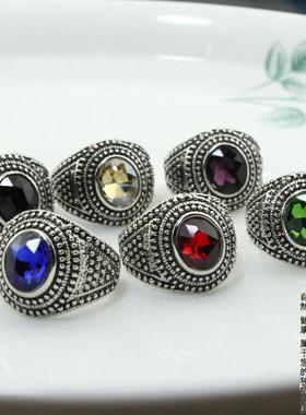 男士欧美复古朋克风圆形宝石戒指