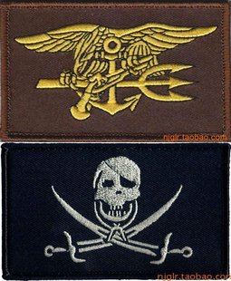 不打烊 海豹突击队精美刺绣海鹰三叉戟队徽海盗旗臂章双面魔术贴