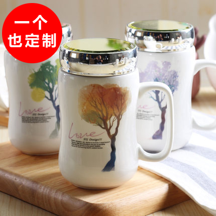 卡通办公室陶瓷杯子可爱创意带盖勺手柄马克杯咖啡杯情侣水杯