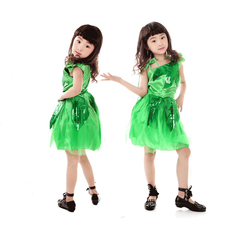 儿童节亲子派对女童演出衣服环保树服装舞台剧服饰绿色植物表演服