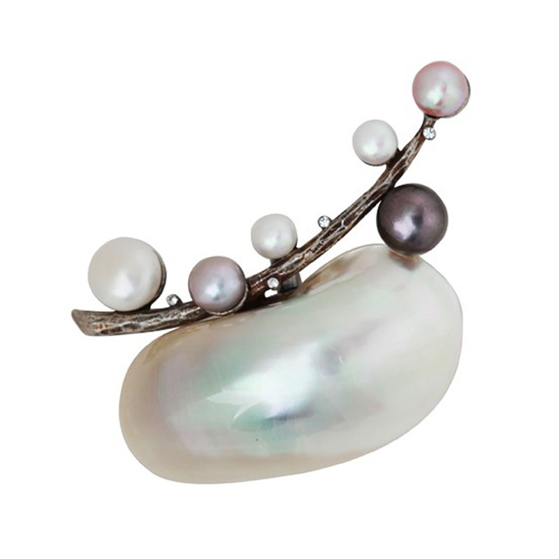 天然淡水珍珠贝壳胸针女韩国高档胸花时尚复古配饰别针外套丝巾扣