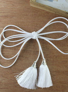 女士系腰绳子腰带细款流苏装饰连衣裙蝴蝶结皮带韩版简约白色腰链