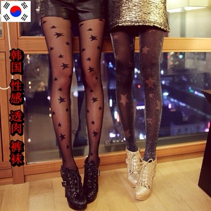 韩国进口原产 新款KASAI正品 星星性感时尚派对透肉 黑丝袜连裤袜
