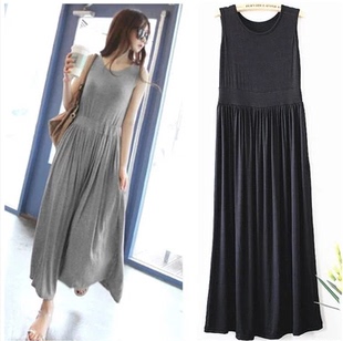 宽松女装 夏秋新款 莫代尔长裙打底背心连衣裙波西米亚大摆长裙无袖